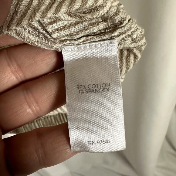 J.Jill Collared Tan Ticking Stripe Cotton Faux Wrap Front Shirt Size Medium - Picture 6 of 8